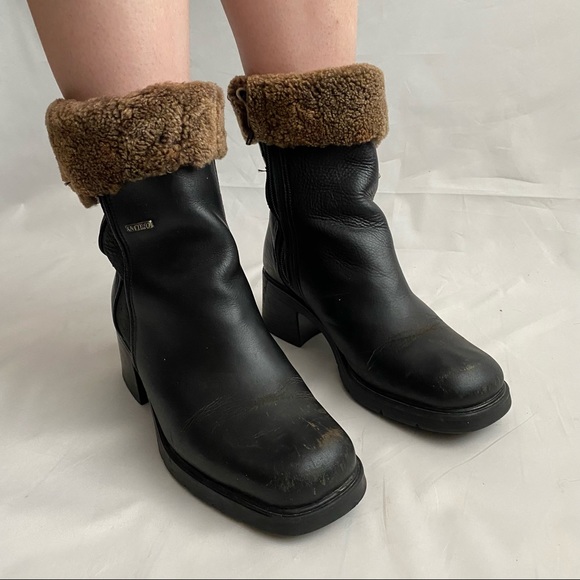 Anfibio size 7 heel leather boots - Italian made biker full grain pebble Sherpa - Picture 9 of 13